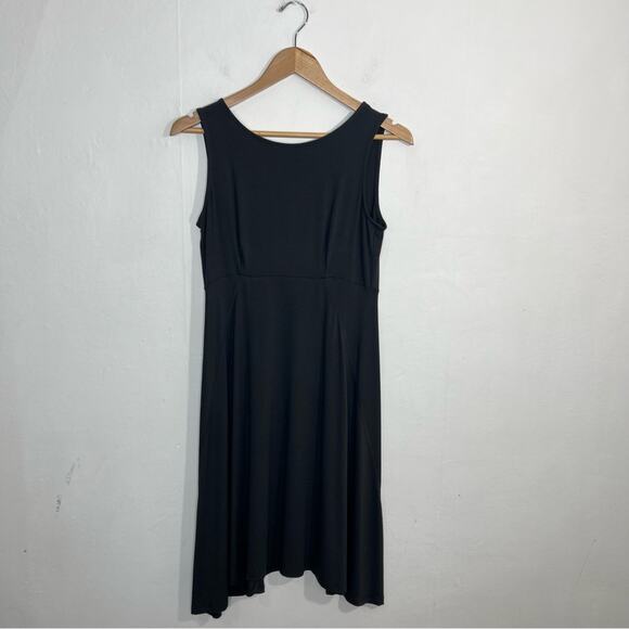 Eileen Fisher Dark Gray Organic Cotton Jersey V-Back Fit & Flare Dress Size PS - Picture 1 of 9